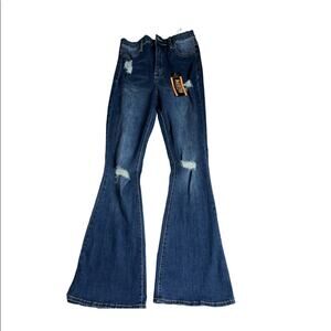Refuge Austin Distressed  High Rise Flare Leg Denim Sz 7
